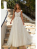 Cap Sleeves Beaded Ivory 3D Lace Tulle Fashion Wedding Dress